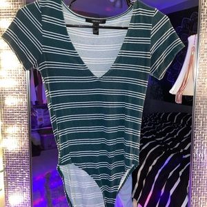 Green striped body suit